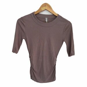 Free People Talk To Me T-Shirt Dusty Mauve Brown Short Sleeve Lettuce Trim XS